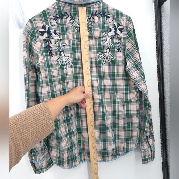 Driftwood "Lana" Pearl Snap Button Plaid Shirt Long Sleeve Embroidered Floral - Picture 16 of 16